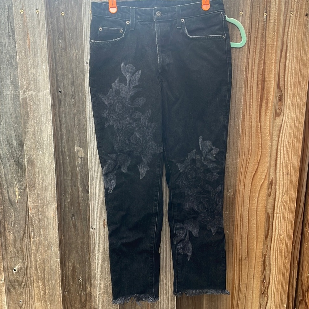 Carmar Black Denim Pant with faded white flower detail